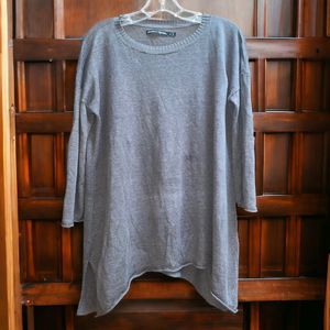 Gudrun Sodjen S 100% Organic Linen Lagenlook Asymmetrical Hem Sweater